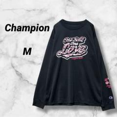 1288　チャンピオン　ブラック　桜ロゴプリント　Tシャツ　スポーツ　M