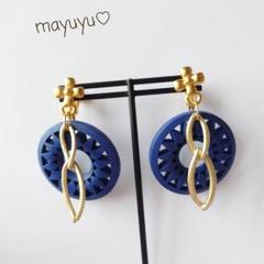 【002】カジュアル上品ウッドフープ×マットゴールド（ネジバネ式イヤリング）