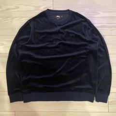 Stussy ネイビー ロゴプリント トレーナー　ステューシー　ベロア STUSSY ステューシー USA製 シャネルロゴ モノグラム ロンT