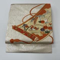 名古屋帯 金駒刺繍 鳥花刺繍 九寸 正絹 着物 着付け 和装 HO
