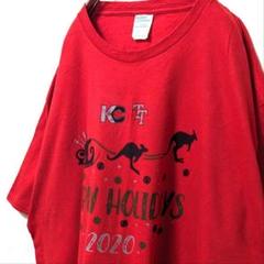 ポートアンドカンパニーKC TTハッピーホリデイ Tシャツレッド赤3XL古着