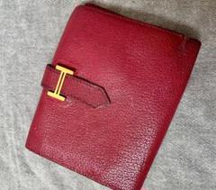 HERMES エルメス べアンコンパクト ゴールド金具 赤 ルージュ系 HERMES エルメス べアンコンパクト ゴールド金具 赤 ルージュ系