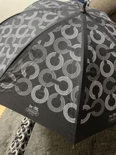 美品　COACH コーチ　ワンタッチ式折りたたみ傘　文字ロゴキャリッジ総柄ブルー 楽天市場】コーチ COACH 小物 傘 折りたたみ傘 レディース