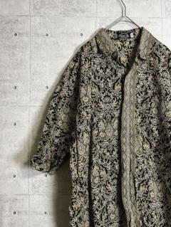 海外古着　半袖シャツ　総柄　柄シャツ　ダーク系　ゆるダボ