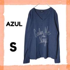 アズールバイマウジー 長袖 Tシャツ S ネイビー フロントプリント Vネック