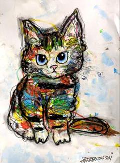 お値下げ不可　今年ラス2❕️手作り額付き銅版画応用絵画　「風天のニャンコ」 クリスマスまで10000円の半額以外↓価格❗️額付絵画「風天の