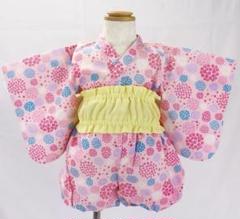 新品未使用 ヘアリボン付き 浴衣風 甚平 ベビー服 90 濃いピンク