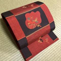 正絹　袋帯【木屋太】《朱色　鳥　可愛らしい葉模様》