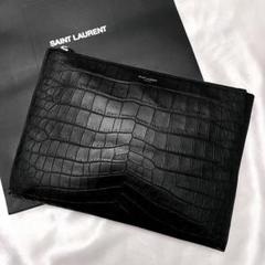 ✨極美品✨サンローラン クロコ型押しクラッチバッグ ドキュメントケース ブラック