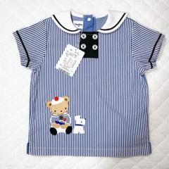 ファミリア♡水通しのみ未使用　ストライプ×セーラー　半袖シャツ90 ファミリア♡水通しのみ未使用 ストライプ×セーラー 半袖シャツ