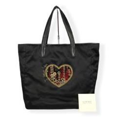 LOEWE ロエベ サテン トートバッグ A4 ビジュー 装飾 ブラック ハート
