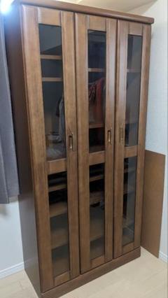 木製ガラス扉本棚 ブラウン