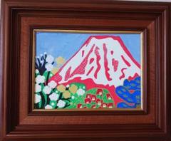 【F4号】手描き油彩画　片岡球子【めでたき富士】額縁　未使用額　サイン　落款 F4号】手描き油彩 片岡球子 めで多き富士 未使用額 肉筆画 古