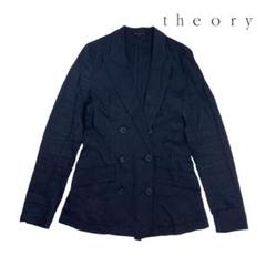 06T080☆ theory 春夏 麻 ロング丈 ダブル テーラードジャケット
