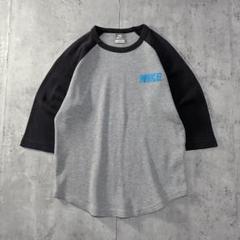 古着 NIKE 7分袖 サーマル Tシャツ 色落ちフェード タイト M 灰紺