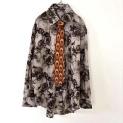 ネクタイシャツ　柄シャツ　総柄　アンティークデザイン　個性的　ヴィンテージ風