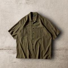 USA古着vintageレーヨンシャツ半袖開襟ソリッド無地オリーブブラウンL