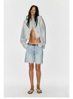 ZARA ダメージデニムショートパンツ ライトブルー
