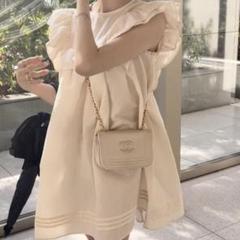 Bibiy フリルノースリーブミニワンピース ジャガードワンピース Bibiy フリルノースリーブミニワンピース ジャガードワンピース