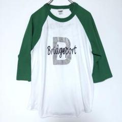 XL ラグラン 7分袖Tシャツ Bridgeportロゴ 緑白