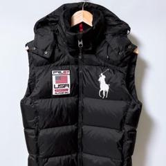 美品✨ラルフローレン ダウンベスト　刺繍ロゴ　フェザー　黒　スナップダウン POLO RALPH LAUREN(ポロラルフローレン) Horse Logo Embroidery