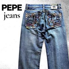 Pepe Jeans 赤紫 デニム W173 8-2009 bboy 極太 Vintage Pepe London pjl73 Red Logo Black Jeans VGC 42x33 Y2K