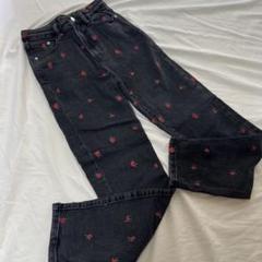 G8267*VALENTINO ヴァレンティノ☆花柄☆刺繍☆デニム☆パンツ☆黒. top.jpg