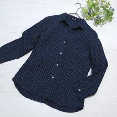 【日本製】BRAHMIN リネン 水玉 ドット スキッパー 長袖 シャツ M