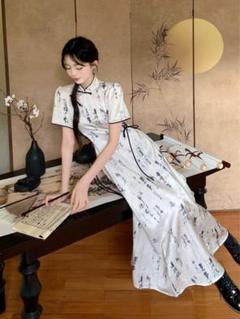 チャイナドレス✦ロング丈 お洒落 結婚式 パーティー 漢字模様✦日本風デザイン