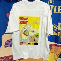 トム&ジェリー　Tシャツ メンズ　半袖　白地　海水浴　サメ　デンジャラス