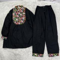 KENZO ケンゾー 黒の花柄襟 パンツ セットアップ ネグリジェ