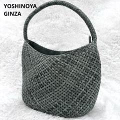 美品　銀座ヨシノヤ　ハンドバック　編み込み　グリーン 美品銀座ヨシノヤハンドバック編み込みグリーン