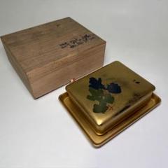 煙草盆　鶴　松蒔絵　茶道具　タバコ盆　アンティーク 黒塗橘蒔絵煙草盆（銅火入＆灰吹含む） / Black-lacuquered