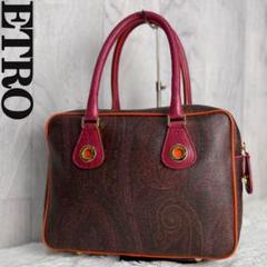 ETRO ハンドバッグ　ペイズリー模様　着物　イタリア製　赤　希少　美品 ETRO PAISLEY PATTERNED LOGO HAND BAG MADE IN ITALY/エトロ