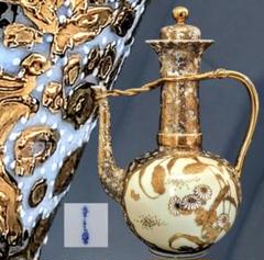明治輸出品 瀬戸焼加藤春光製オールドニッポン 金盛上白釉盛上　立体造形　ポット 明治輸出品 瀬戸焼加藤春光製オールドニッポン 金盛上白釉盛上
