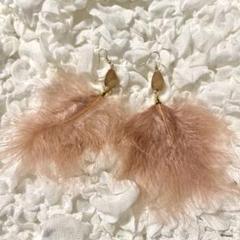 韓国ピアス ファーピアス ピンク 羽 ストーン フックピアス 韓国ファッション