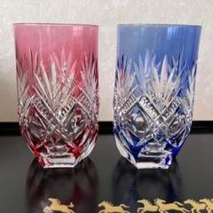 未使用品　カガミクリスタル　サンクラール　切子　ペア 江戸切子 ペアロックグラス＜幕襞に四角籠目紋＞ | カガミクリスタル