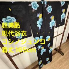 超美品　現代　本染　浴衣　着物　夏物　165　トール　コシノジュンコ　黒　水色