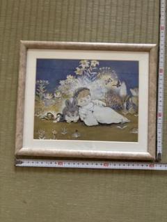 子供とウサギの幻想的な絵画
