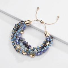 品のある大人の余裕★多層クリスタル天然石ブルー＆ゴールド ブレスレット★重ね付け