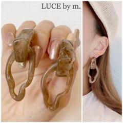 597 ブラウンマーブル ニュアンスフープ ピアス お洒落