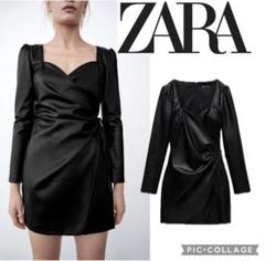 完売品　新品タグ付き　ZARA ザラ　レザーワンピース　スクエアネック