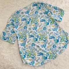 レディーストップス【F】半袖ストレッチシャツ/花柄/総柄/涼しげ/水色/可愛い