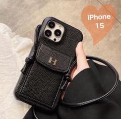 iPhone15 ショルダー スマホショルダー Hロゴ 韓国 ブラック