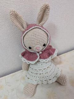 あみぐるみ　ピンク頭巾の大きめうさぎさん