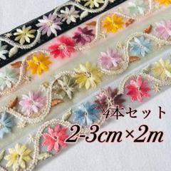 インド刺繍リボン　約2.5cm×2m 4本セット146.147.148.149