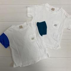 プティマイン　ポケット付き　半袖　Tシャツ ホワイト/ブルー　90