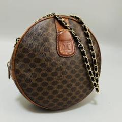 CELINE セリーヌ マカダム柄 チェーン ショルダーバッグ カメラバッグ茶色