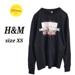 H&M ロングスリーブ プリントTシャツ カットソー ロンT 黒 メンズ XS