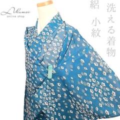 LULU24 着物 洗える着物 小紋 絽 花 小花柄 青緑